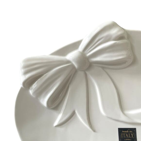 Handmade in Italy Embossed White Bow Ceramic Serving Platter 12x16 Oval NEW - Picture 10 of 16
